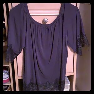 Banana Republic Grey Lace Off the Shoulder Top